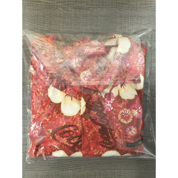 Vintage Everything Coca Cola Men's Hawaiian Shirt Red Floral Button Up - Size XL - Picture 13 of 13